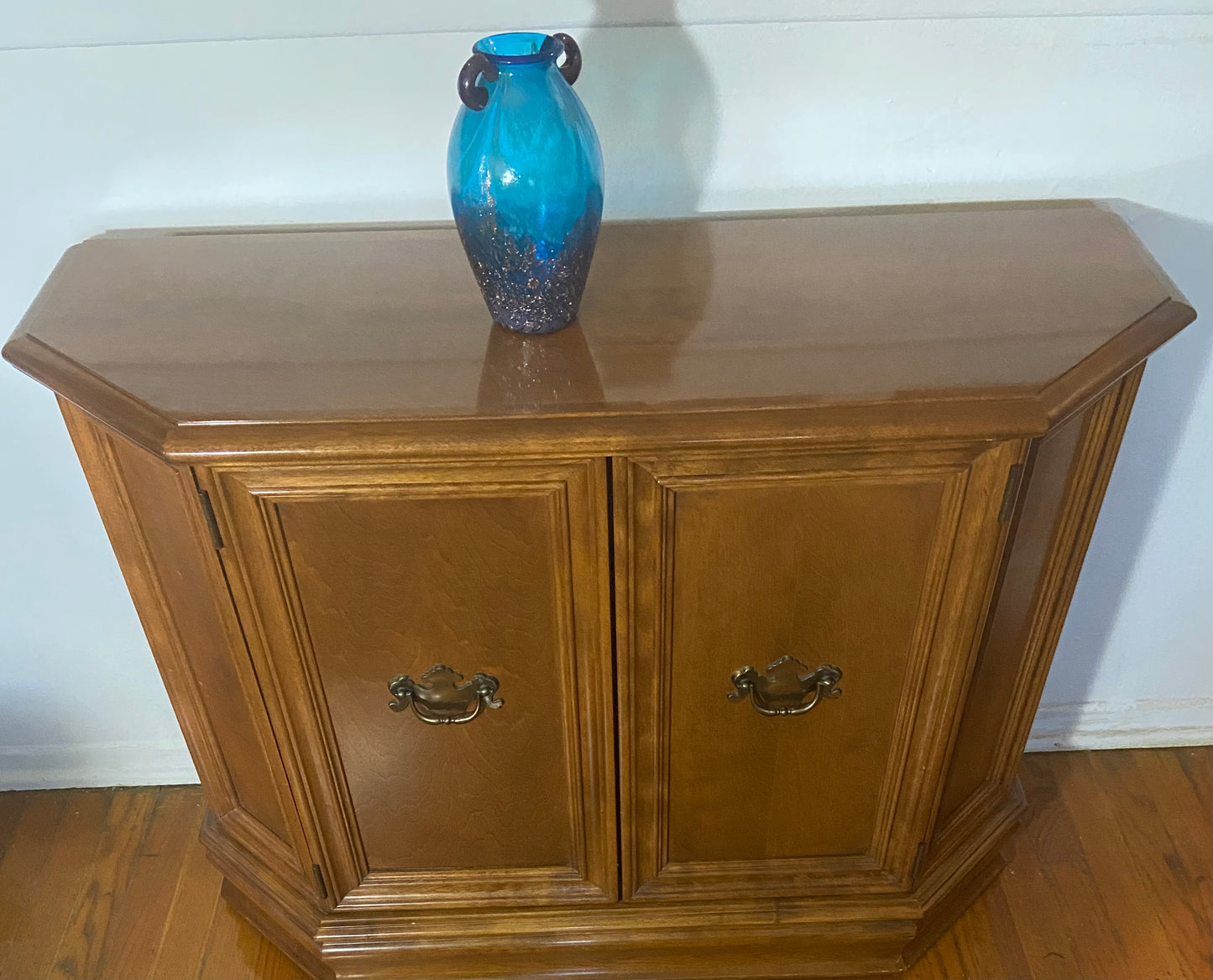 Blue Purple Double Handled Vase 8 inches