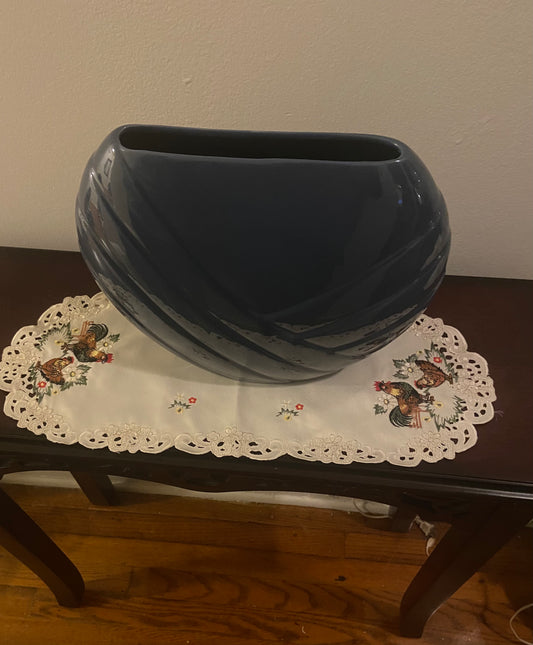 1980 Blue Art Deco Ceramic Vase