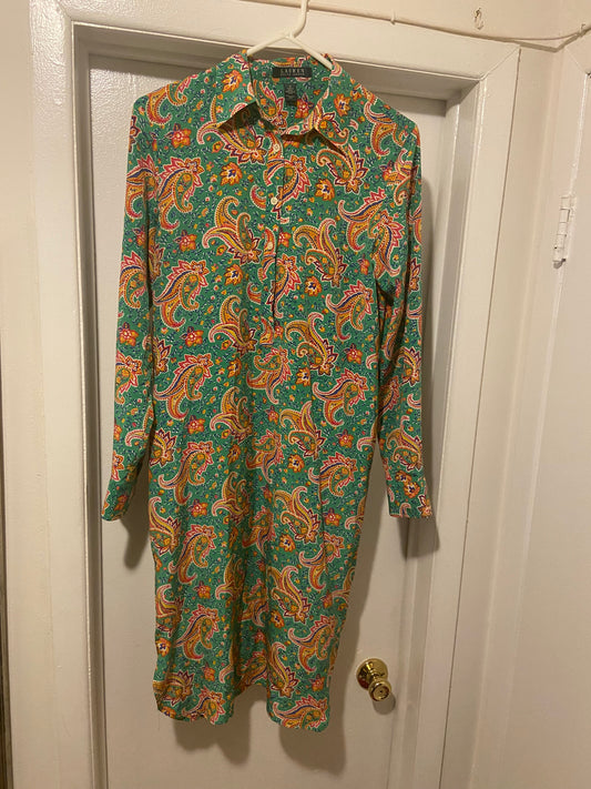 Ralph Lauren Green Paisley Long Dress