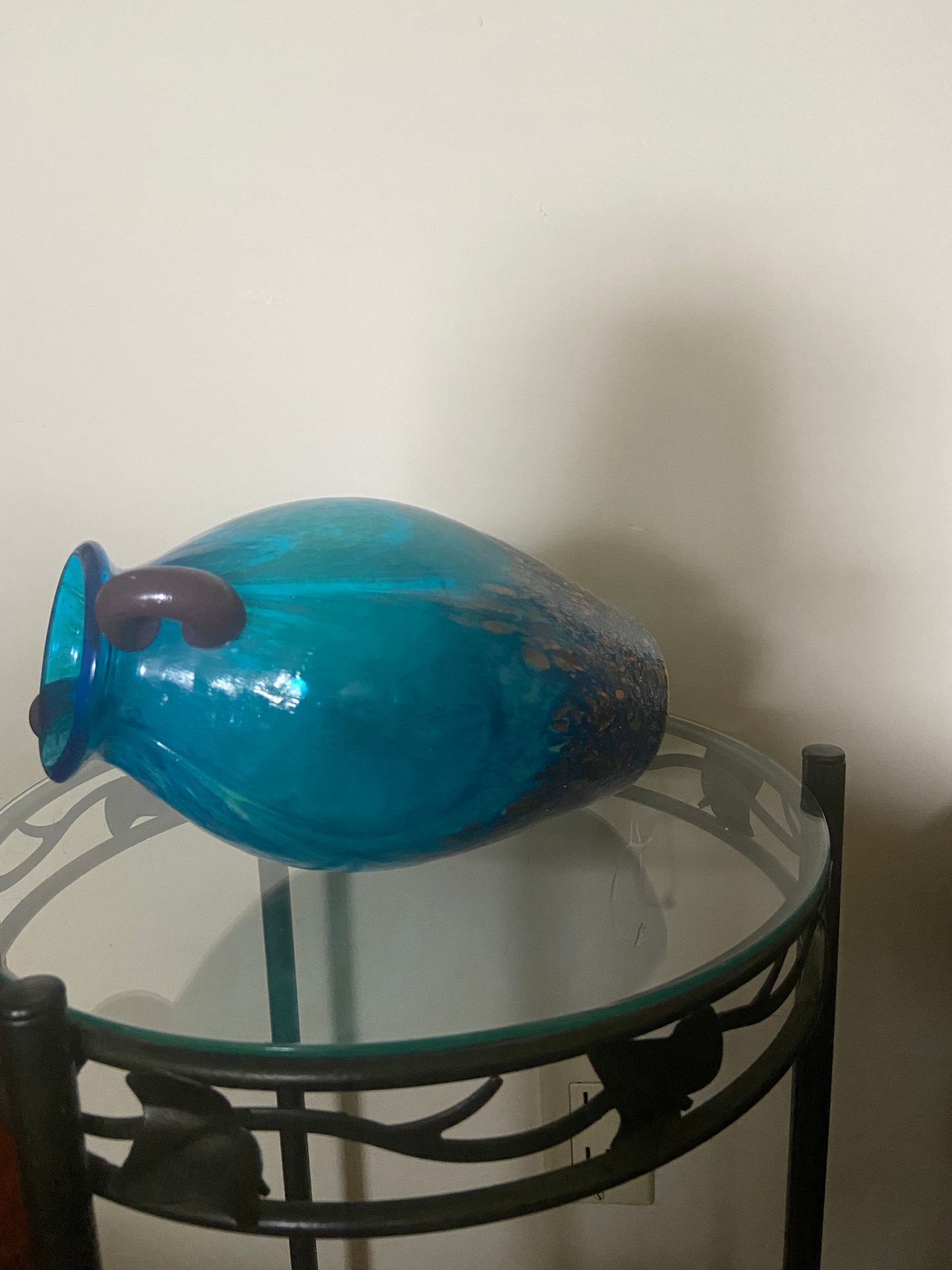 Blue Purple Double Handled Vase 8 inches