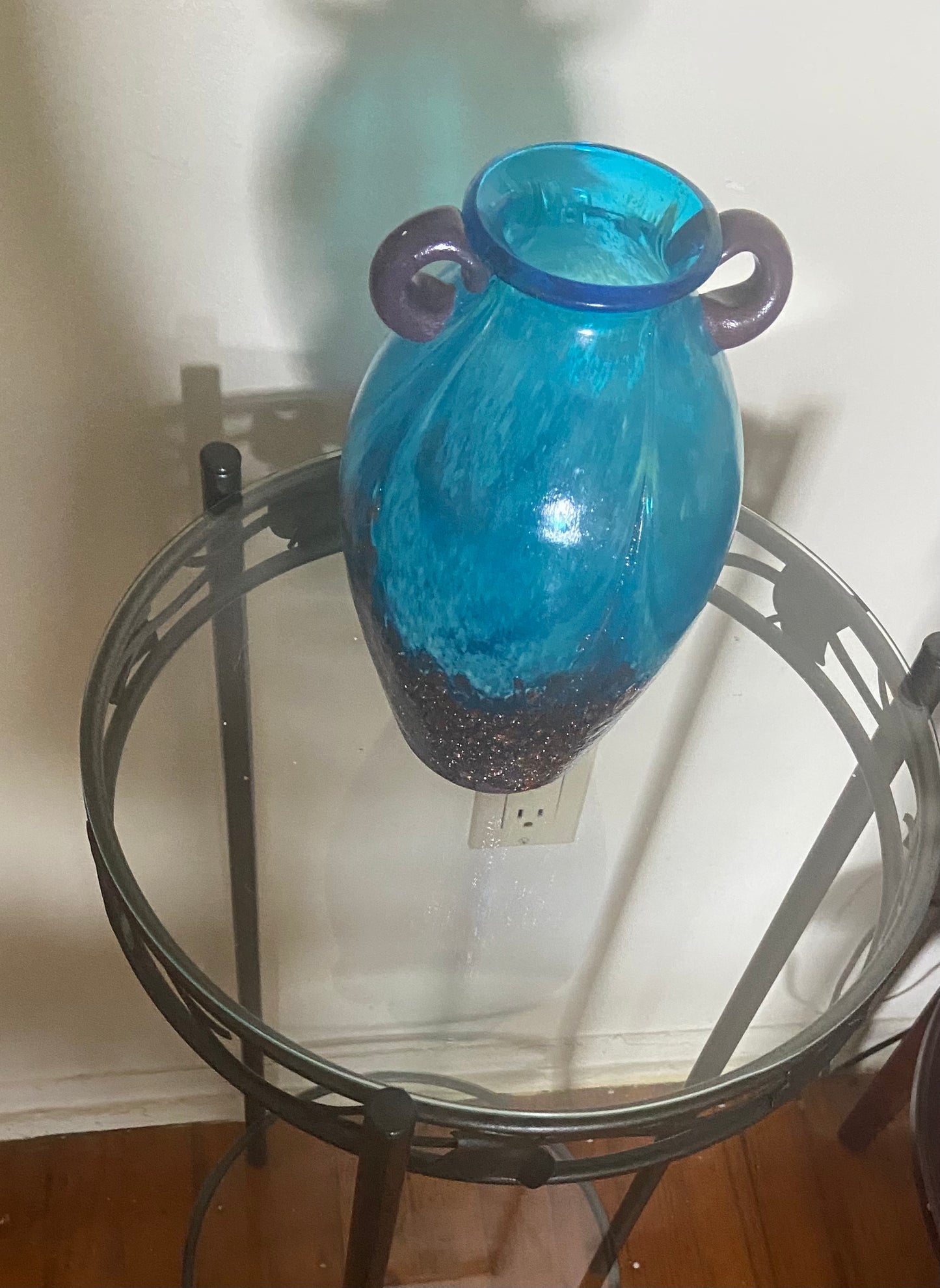 Blue Purple Double Handled Vase 8 inches