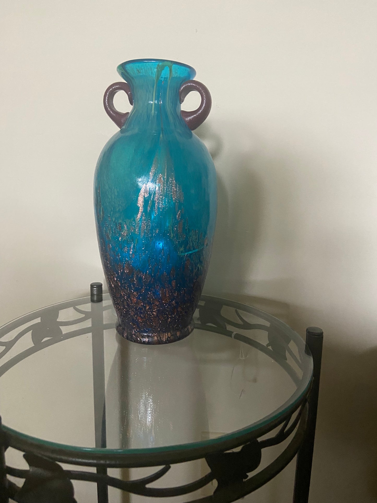 Blue Purple Double Handled Vase 10 inches