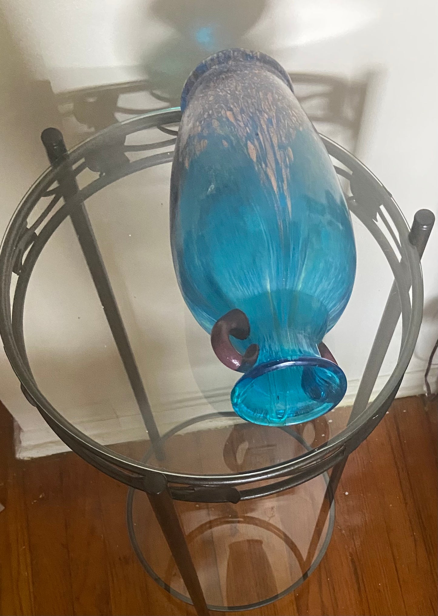 Blue Purple Double Handled Vase 10 inches